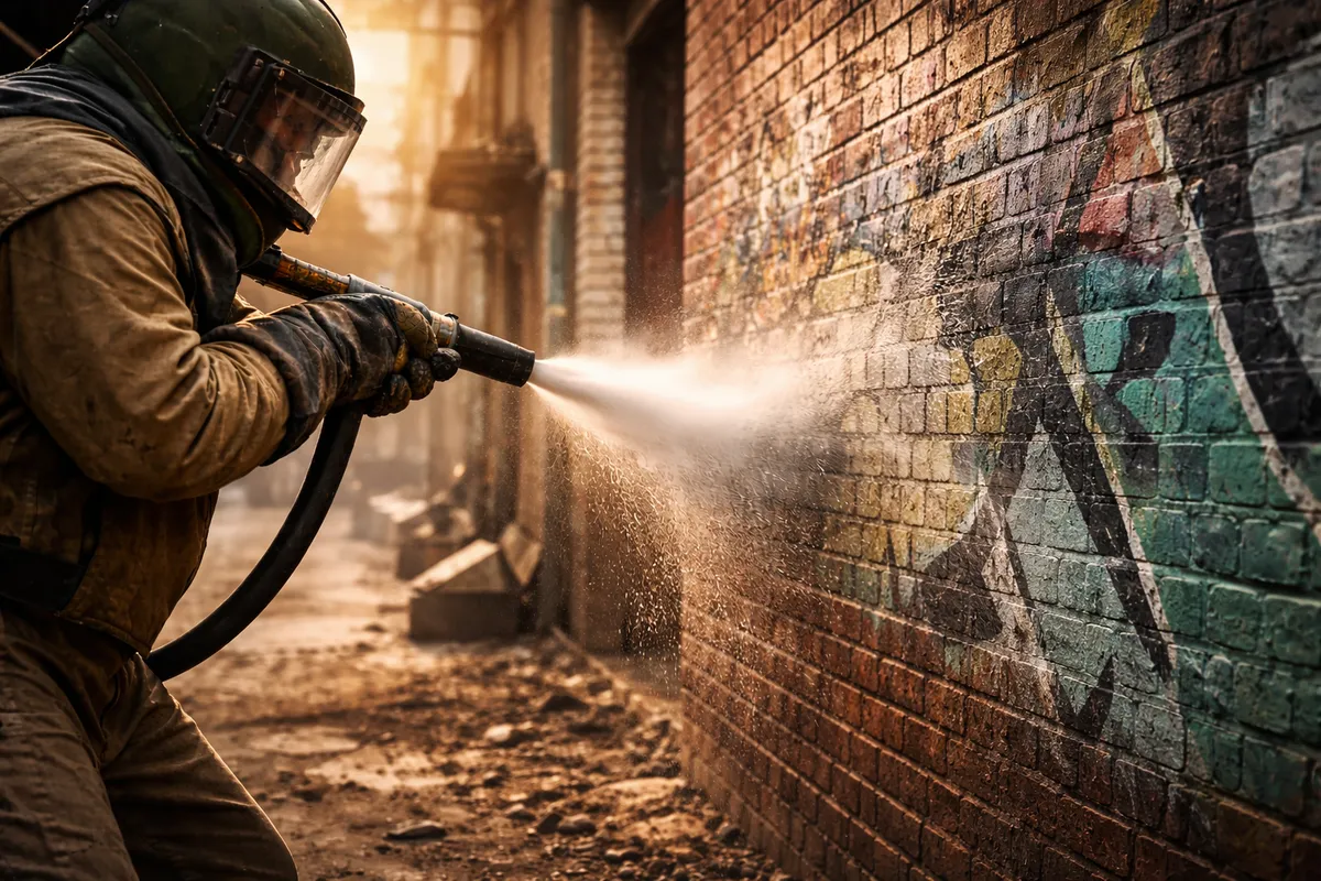 Stripping Old Stain from Log Homes with Corn Cob and Walnut Shell Media